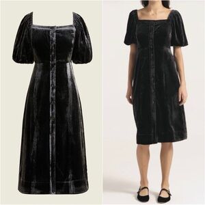 J. Crew Dress Puff-Sleeve Velvet Button-Front Midi Black Sz 14 NWT New
